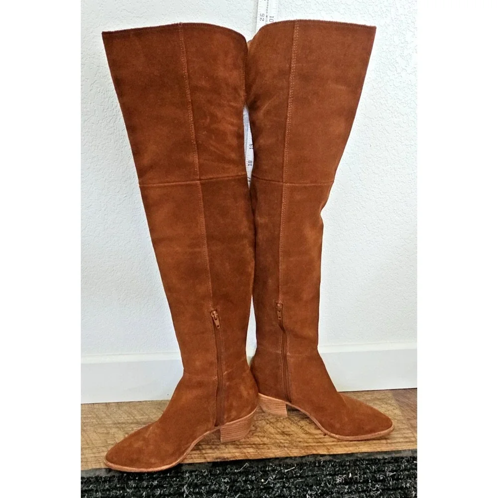 Steve Madden Huntley Cognac Leather Over Knee Boots Pointed Toe Women's 7
